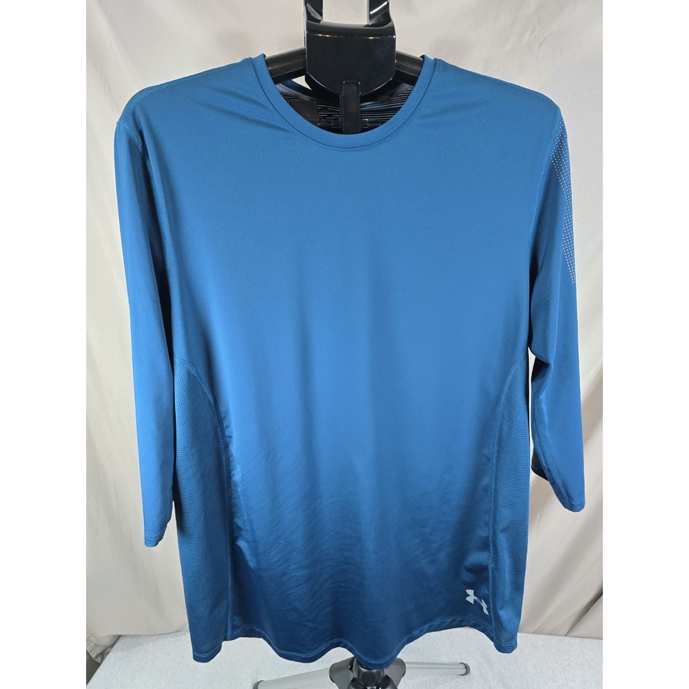 Under Armour Shirt Mens Large Blue HeatGear 3/4 Sleeve Workout Gym Athletic